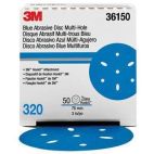 3M 36150 321U Series Multi-Hole Abrasive Disc, 3 in Dia, 320 Grit, Hook and Loop, Blue