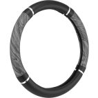 Black & Chrome Faux Wood Steering Wheel Cover