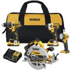 DEWALT XR 4-Tool 20-Volt Max Brushless Power Tool Combo Kit with Soft Case (2-Batteries and charger Included)