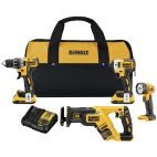 DEWALT XR 4-Tool 20-Volt Max Brushless Power Tool Combo Kit with Soft Case (2-Batteries and charger Included)