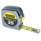 STANLEY Tape Measure: 25 ft Blade Lg, 1 in Blade Wd, in/ft, Closed, Chromed ABS Plastic, Steel