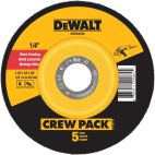 DEWALT Depressed Center Wheels: Aluminum Oxide, 4 1/2 in Abrasive Wheel Dia, 0.25 in Thick, 5 PK