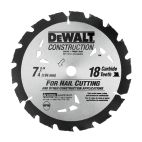 DEWALT Circular Saw Blade: 7 1/4 in Blade Dia., 18 Teeth, 0.071 in Cut Wd, 5/8 in Arbor Size