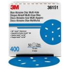 3M 36151 321U Series Multi-Hole Abrasive Disc, 3 in Dia, 400 Grit, Hook and Loop, Blue