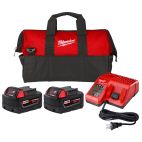 MILWAUKEE TOOL M18 18-Volt Lithium-Ion XC Starter Kit with (2) 5.0Ah Batteries, Charger & Contractor Bag