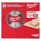 MILWAUKEE TOOL 7-1/4" 24T Construction Framing Contractor Pack (25PK)