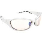 Safety Glasses / Goggles, Wrap-Around, Silver Frame, Ice Blue Lens