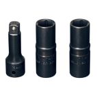 Sockets 1/2 in. Drive Non-Impact Metric 19-21 mm; 3/4 in.-13/16 in.; 3 in. Ext., 1/2 in. Drive 6 Points Black